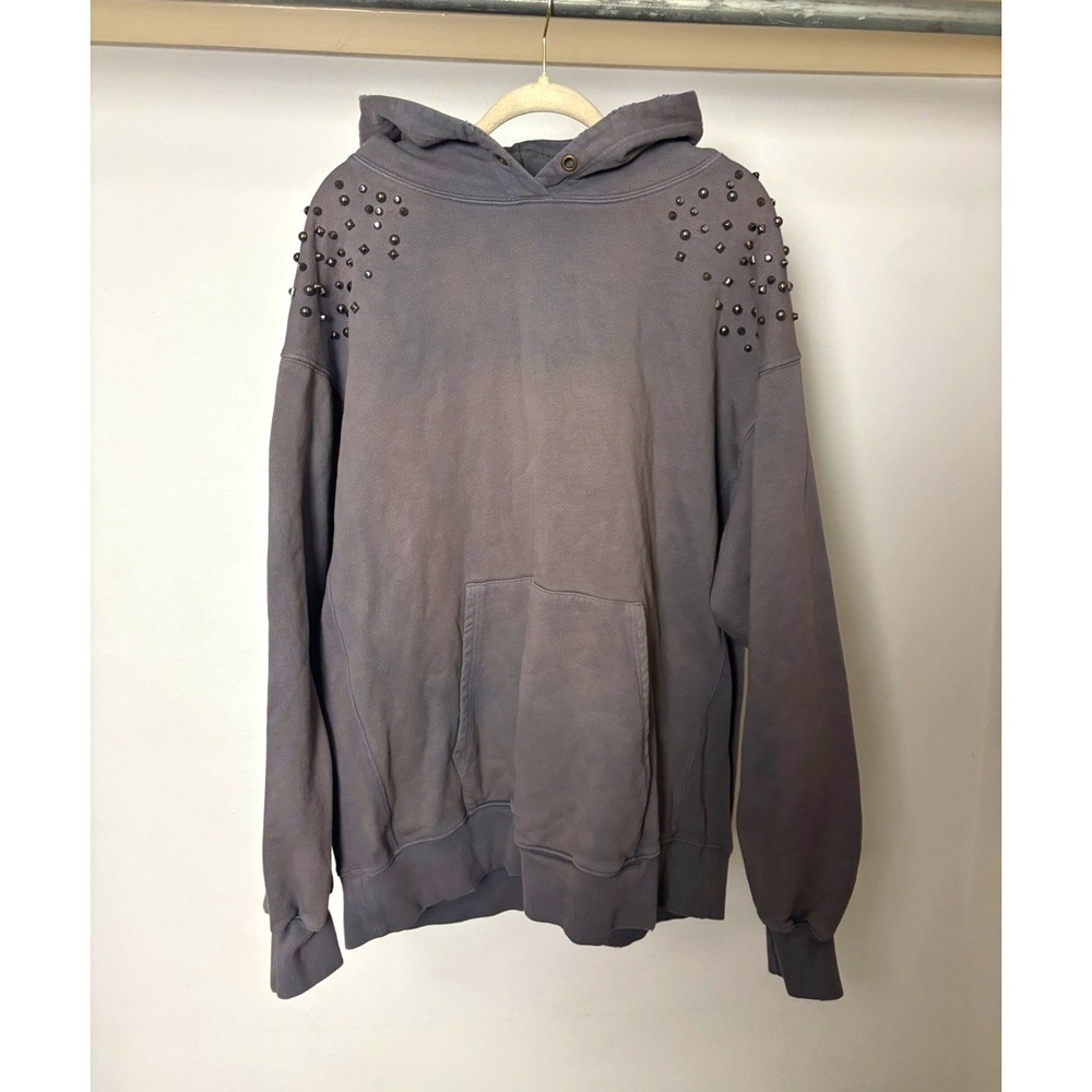Free People We The Free Encrusted Sweatshirt Studded grunge Hoodie Grey L boho